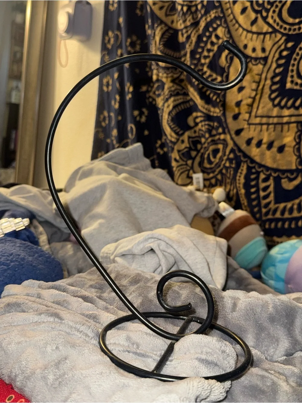 Hanging Lantern on Curved Black Metal Stand